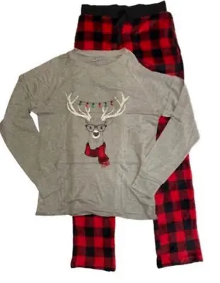 NWT Mens L PAJAMAS Buffalo Plaid Red Long Sleeve Shirt & Pants Famjams Reindeer • $15.99