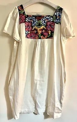 HOSS INTROPIA Cream 100% Cotton Rainbow Embroidered Tunic Dress Size 42 Uk14 • £23.99