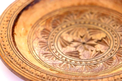 $5 • Buy Vintage Decorative Wooden Plate Handmade Carving, Wood