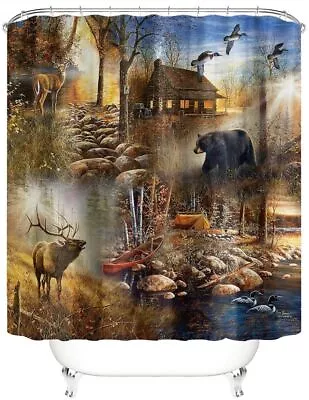 Elk And Bear Shower Curtain Forest Bathroom Decor Polyester Waterproof 72 Inches • $18.99