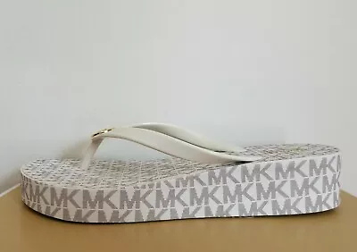 Michael Kors Bedford Mk Logo Vanilla  Wedge Thongs Flip Flops Us 8  I Love Shoes • $39