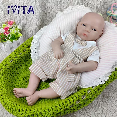 IVITA 18'' Handmade Reborn Baby Blue Eyes Boy Lifelike Full Silicone Doll • $143.20