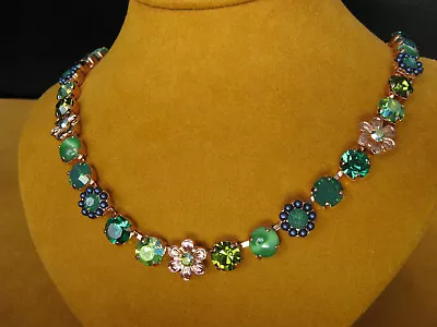 MARIANA NECKLACE SWAROVSKI CRYSTALS RG PL MOSAIC GREEN Flower Gift Valentine's • $235.80