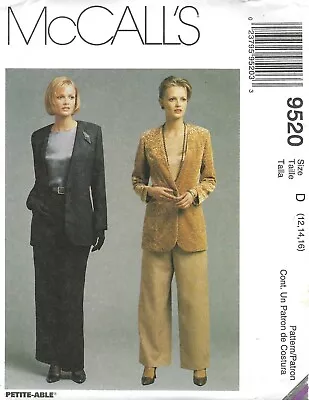 McCall's 9520 Lined Jacket W Piping Detail Top & Pants Sz 12-16 UNCUT Pattern • $7.15