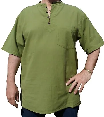 Fair Trade Nepal Hippy Boho Casual Short Sleeve 3 Button Summer Shirt S - 5xl • £14.99