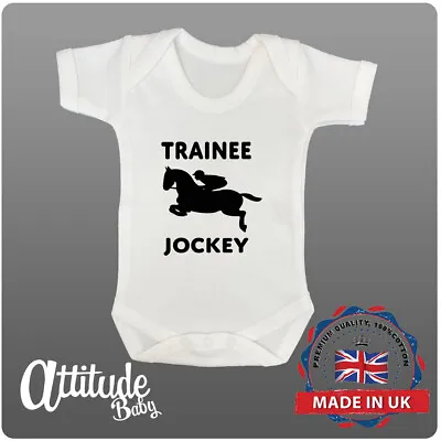 £7.99 • Buy Funny Baby Grow-Printed-Trainee Jockey-Horse Race-Baby Grow-Bodysuit-Baby Shower