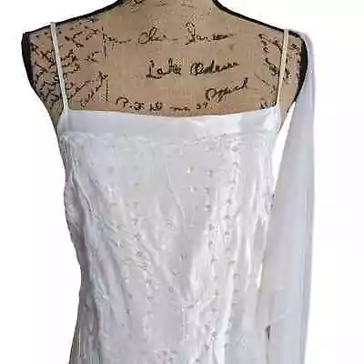 Vintage 90s Y2K Ivory Embroidered Sequins Gown Dream Prom Wedding Event Dress • $125