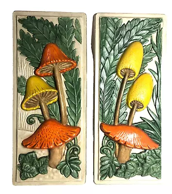 VTG Kitsch Hand Painted And Glazed Mushroom Wall Plaques 1970's In Good Shape • $39.99