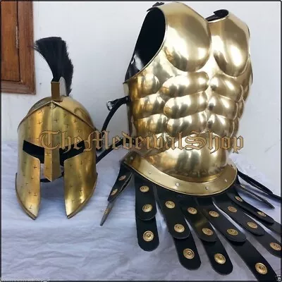 Medieval MUSCLE ARMOR AND ROMAN SPARTAN HELMETKING 300 COSTUMES ARMOR J1 • $177.11