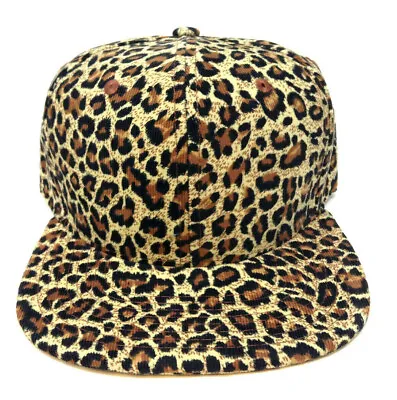 Animal Print Snapback Hat Cap Flat Bill Cheetah Pattern Leopard Faux Black Brown • $12.95