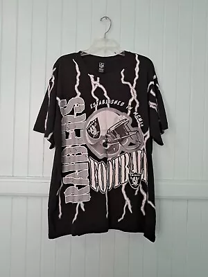 NWT NOS Vintage Oakland Raiders Single Stitch T-Shirt Sz L NFL Lightning AOP • $99.99