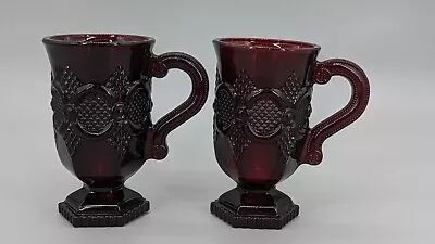 Vintage Avon Cape Cod Collection 1876 Ruby Red Glass 2 Pedestal Mugs In Box • $18