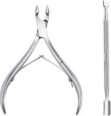 Stainless Steel Nail Cuticle Spoon Pusher Remover Cutter Nipper Clipper Cut Set • £3.35