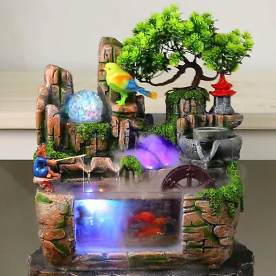 Feng Shui Garden Ornament Fountain Indoor Water Feature LED Lights • $56