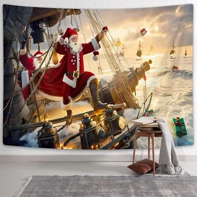 Medieval Pirate Ship Tapestry Wall Hanging Large Santa Funny Fabric Room Decor • $13.36