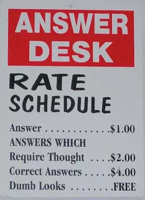 Funny Man Cave Sign Plastic ANSWER DESK Rate Schedule Humorous Shop Work Place • $13.51