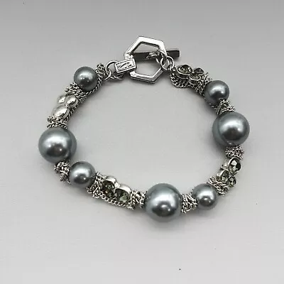 Simply Vera Vera Wang Gray Beaded Silver Tone Chains Crystal Accents 7 Inch • $9.99
