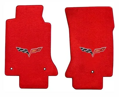 NEW! RED FRONT FLOOR MATS 2005-2007 C6 CORVETTE Embroidered Crossed Flag Logo • $138.99