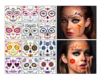 Halloween Scary Face & Body Temporary Tattoo Sticker Day Of The Dead Rave Party • £2.49