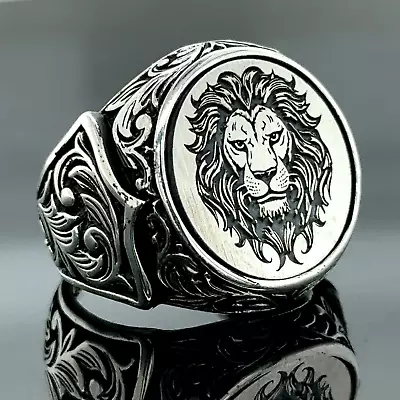 Lion Head Signet Ring African And Zodiac Ring 925k Sterling Silver Ring • $79