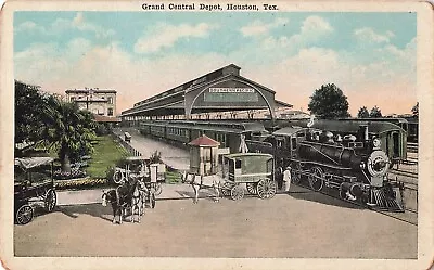 Houston Texas Postcard Grand Central Depot Passenger Train Station  C1915   U1* • £9.64