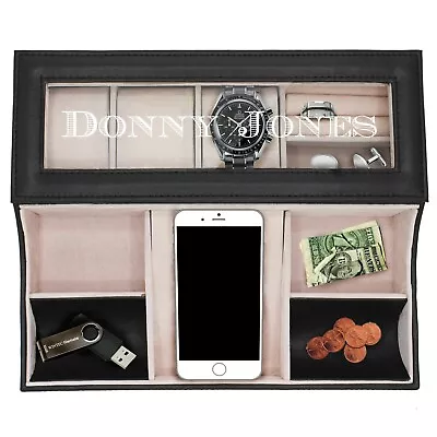 Custom Leather Valet Tray Box Personalized Mens Dresser Organizer  • $44.99