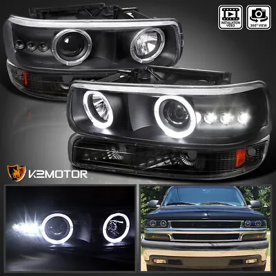 Fits 1999-2002 Silverado Tahoe Black LED Halo Projector Headlights+Bumper Lamps • $105.38