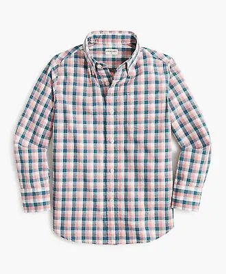 NEW J.CREW FACTORY Crewcuts Boys Gingham Flex Washed Shirt Warm Rose Peacock 10 • $17.99