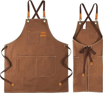 Men Canvas Tool Apron Garage Heavy Duty Waterproof Work Shop Aprons With Pockets • £4.73