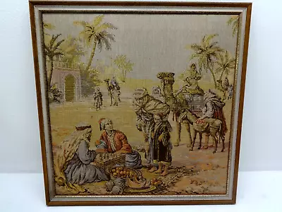 Vintage Middle Eastern Arab Traders Scene Wall Hanging Tapestry  21  X 21  • $68