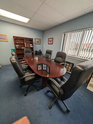 ELEGANT Custom Built MAHOGANY WOOD VENEER Racetrack CONFERENCE TABLE • $695