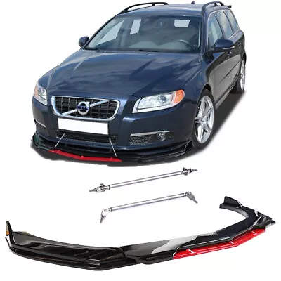 $99.01 • Buy Front Bumper Lip Splitter Chin Red & Black + Strut Rods For Volvo S60 C30 V70