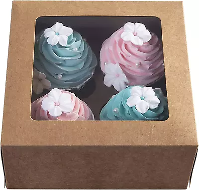 [15Pcs] Kraft Paper Cupcake BoxesValentines Day Cookie Gift Boxes With Clear Wi • $24.61