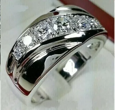2Ct Round Cut Lab-Created Diamond Men's Wedding Band Ring 14K White Gold Plated • $266.99