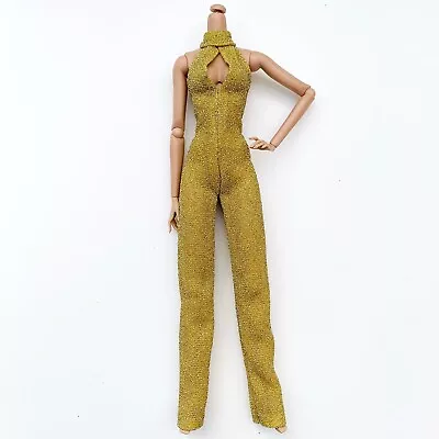 Handmade Outfit Yellow Gold Sparkle Jumpsuit For Integrity Fashion Royalty Dolls • £20