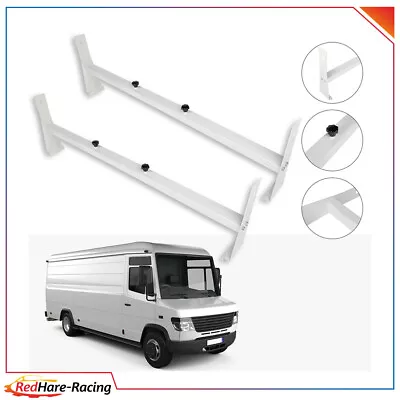 Van 2 Bar Ladder Rack Roof Cargo White Steel Bars 600lb Durable Cross Universal • $98.07