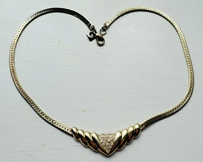 £15 • Buy Pierre Cardin Gold Tone Choker Necklace Rhinestone Flat Snake Chain 80s Retro
