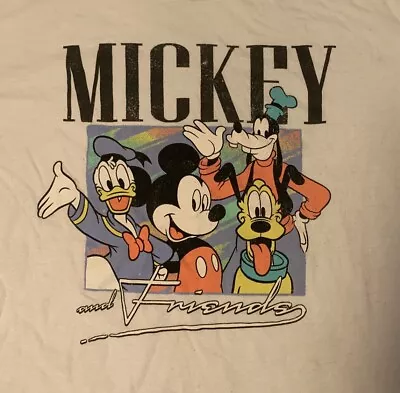 XXL White Disney T Shirt VTG  Style Mickey Donald Pluto Goofy Walt Disney World • $17.76