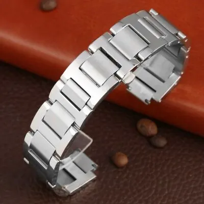 9/11/12mm Silver Two-Tone Stainless Steel Watch Band Push-Button Clasp Bracelet • $17.78