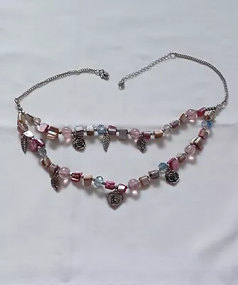 Marks And Spencer Fashion Necklace With Pink/Neutral Stones And Silver Charms • £3.50