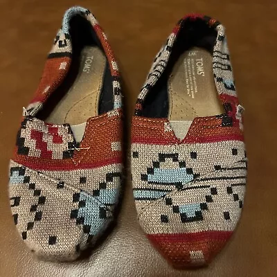 TOMS Sweater Knit Taupe Red Aztec Tribal Slip On Shoe SIZE W7 • $15