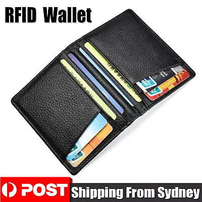 Mens Slim RFID Blocking Bifold Wallet Minimalist Black Credit Card Holder New AU • $7.79