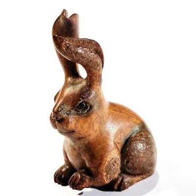 £47.99 • Buy F014 - 30 Years Old 2  Hand Carved Ebony Ironwood Netsuke - Lovely Rabbit