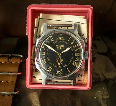Masonic Watch Pobeda Retro Watch Men's USSR Vintage Watch Black Watch • £125