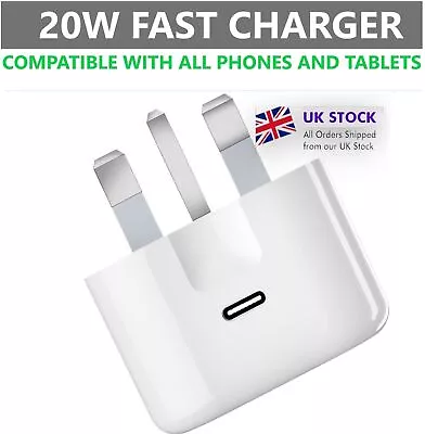 For IPhone 15 14 13 12 11 Pro Max Fast 20W USB-C/A PD Plug Charger Adapter Cable • £1.65