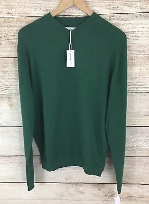 NWT Johnnie-O Men’s V Neck Pine Green Cotton / Wool Sweater Elbow Patch Sz Small • $8.95