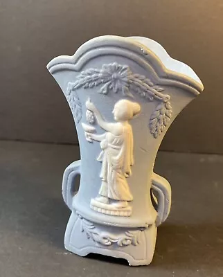 Pale Blue Vase/Urn  With Grecian Figure 5”T 2 1/2”w • $12