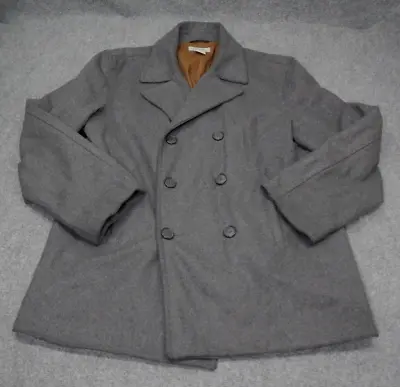 J.Crew Wool Peacoat Men’s Size XL Gray W/ Brown Lining Button Front Collared * • $65.25