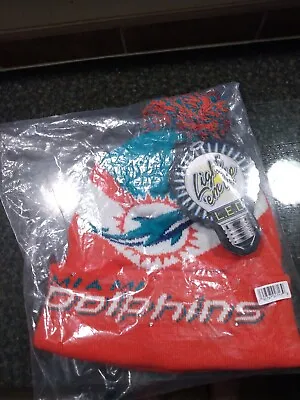 LED Light Up Miami Dolphins Hat Winter Cap Cuffed Knit NFL Beanie New Batteries • $34.95