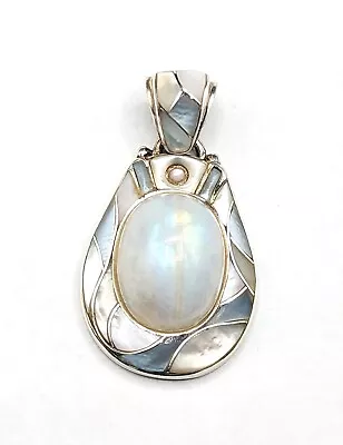 Ed Lohman Sterling Silver Rainbow Moonstone Mother Of Pearl MOP Inlay Pendant  • $149